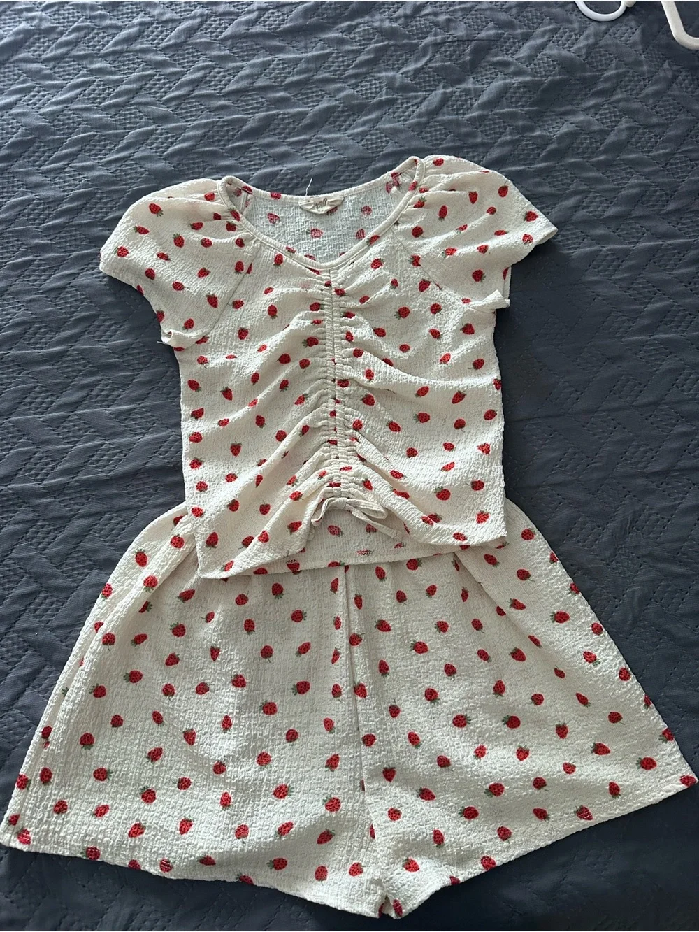 Amy Byer Cream Two-Piece Set with Red Strawberry Dot Print